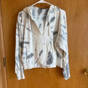 Maven West Hoodie Women Small White Grey Tie Dye Cropped V-Neck Cotton Pullover